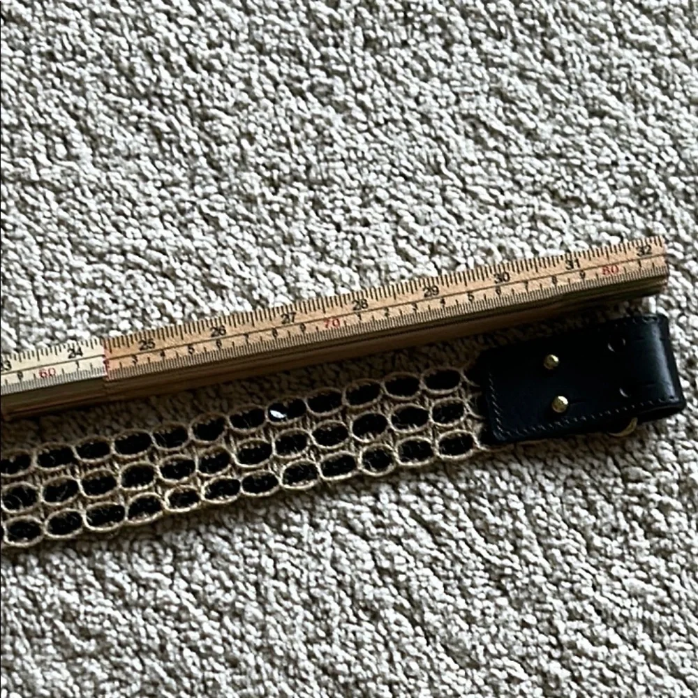 J Crew Jute & Leather Belt Sequin Accents Brass Hardware - Size MEDIUM